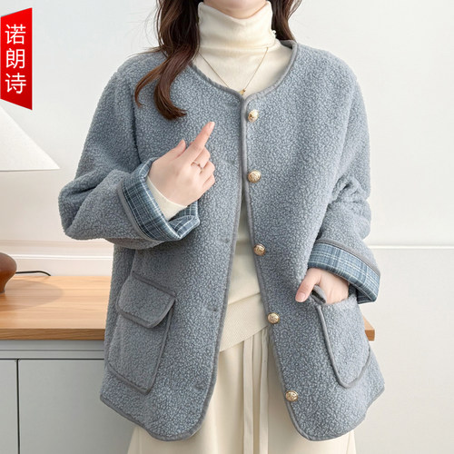 胖mm韩系撞色羊羔毛保暖外套女装