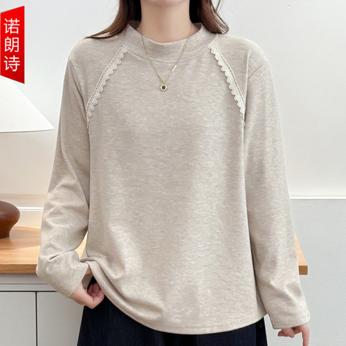 大码女装蕾丝设计感半高领打底衫