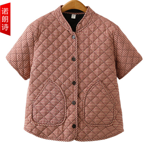 大码女装时尚妈妈装格子棉马甲冬