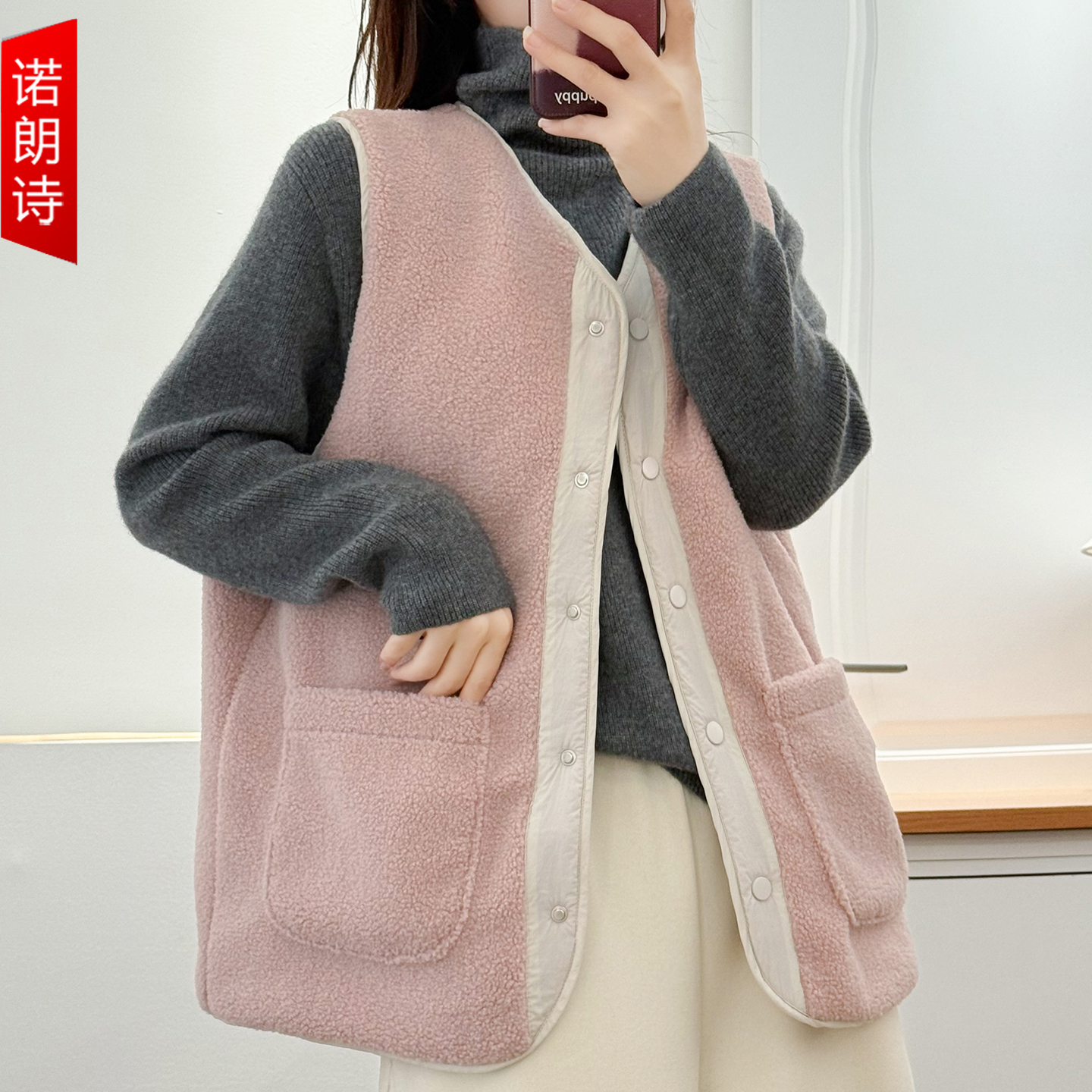 大码女装时尚双面穿棉马甲外套女