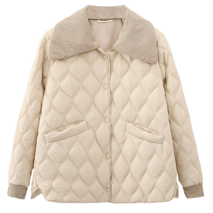 大码女装胖mm夹棉外套时尚绗棉棉服韩版流行可脱卸针织领休闲棉衣