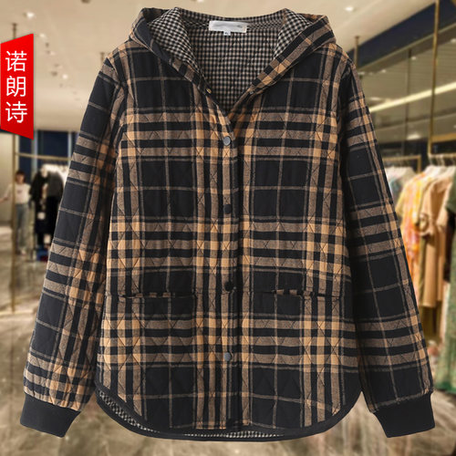 大码胖妈妈格子棉服复古休闲