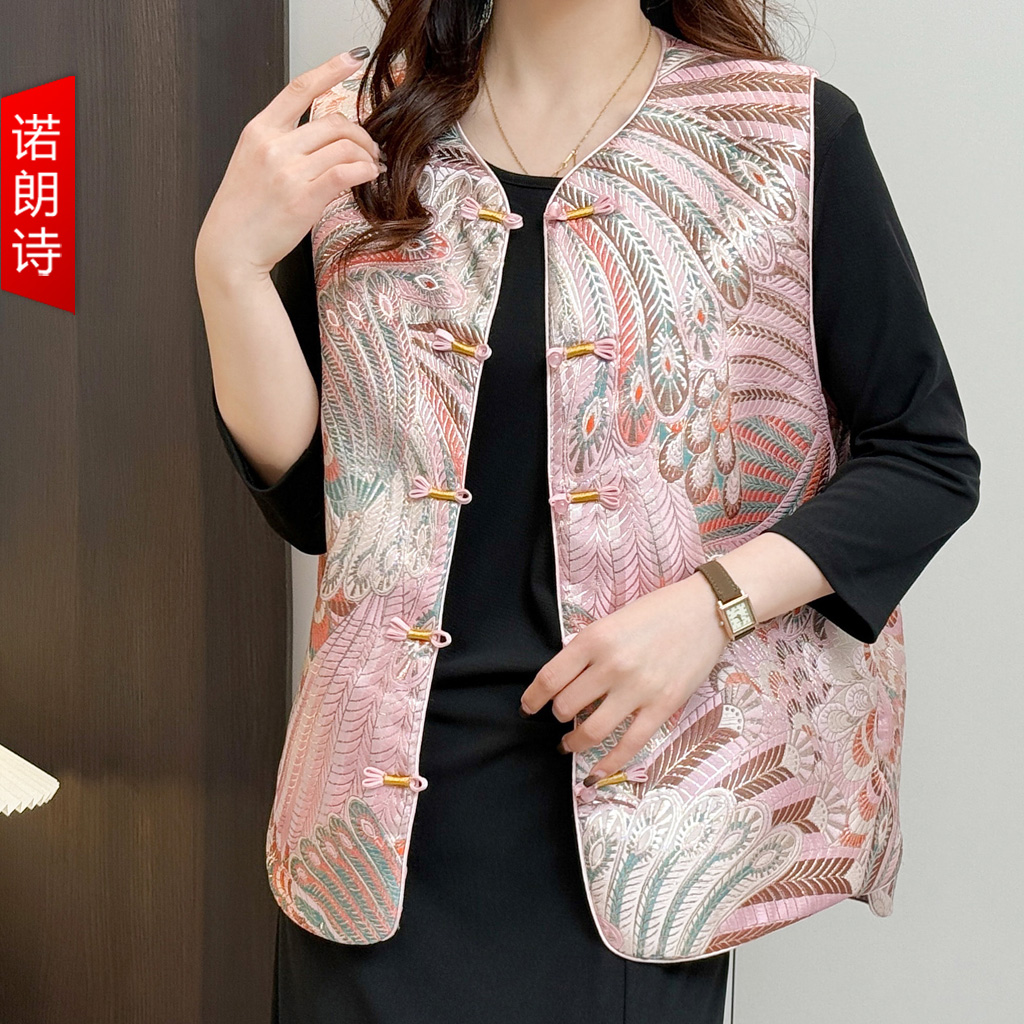 胖妈妈国风提花亮丝马甲国风中式