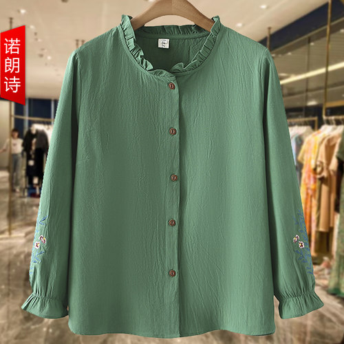 大码文艺复古棉麻衬衫女春装新款