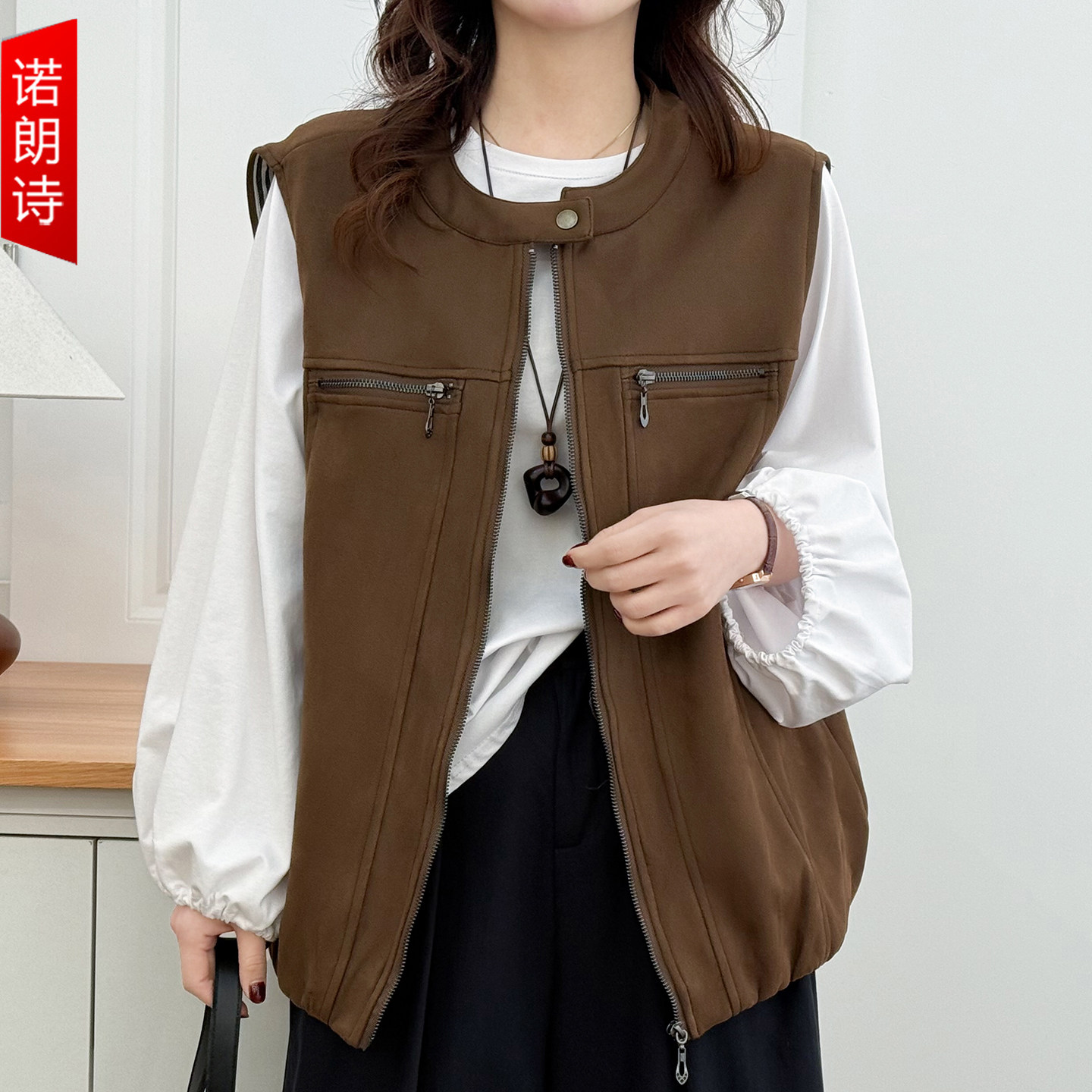 胖mm设计感圆领拉链无袖外套大码宽松百搭叠穿马甲遮肚子显瘦上衣,女装/女士精品,常规大码外套,淘宝优惠券,粉丝福利购,淘宝优惠卷