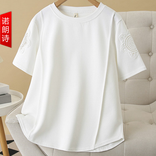 大码女装新款别致镂空短袖t恤韩