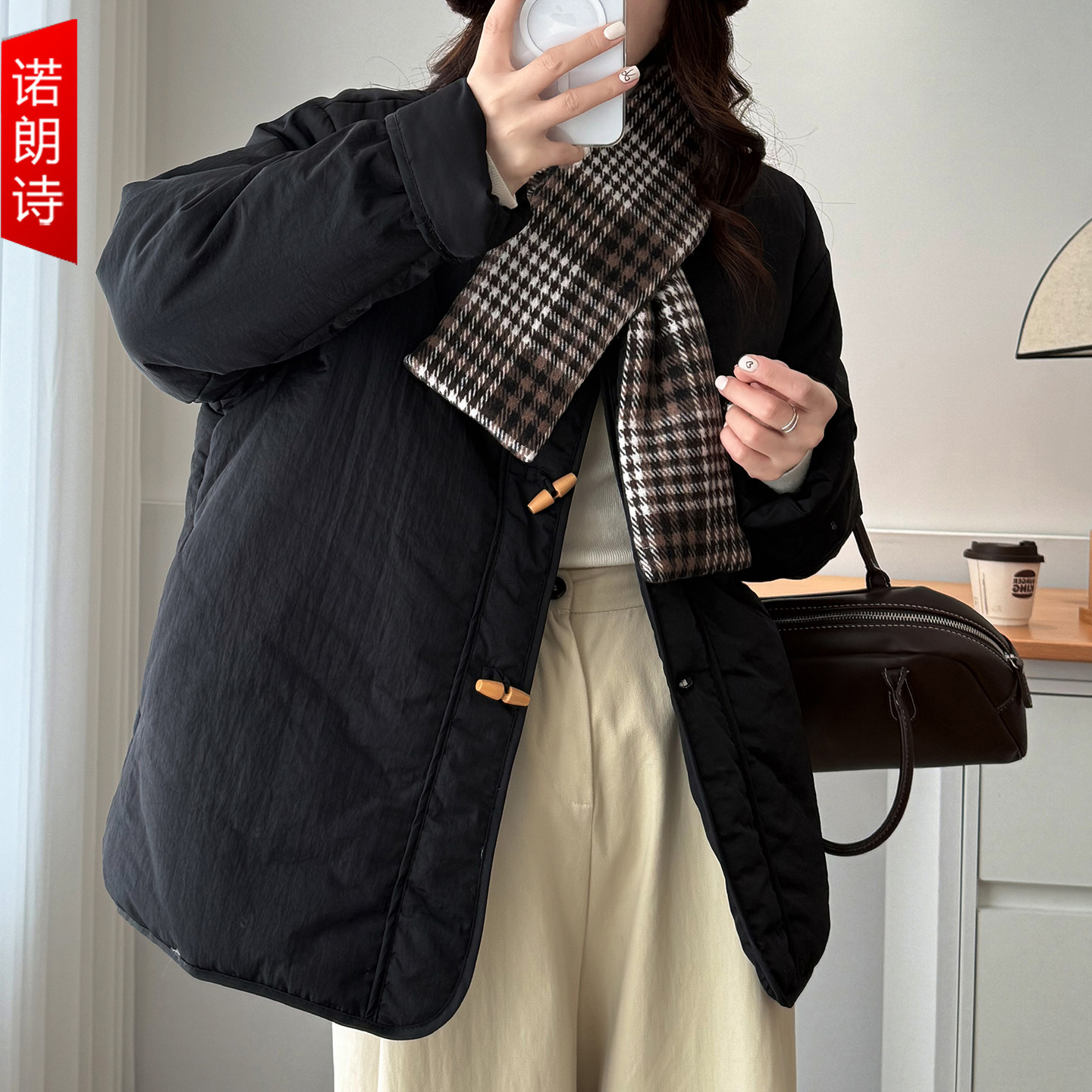 胖mm冬季牛角扣带围巾棉衣2025新款洋气别致保暖外套大码夹棉上衣,女装/女士精品,大码棉服,淘宝优惠券,粉丝福利购,淘宝优惠卷