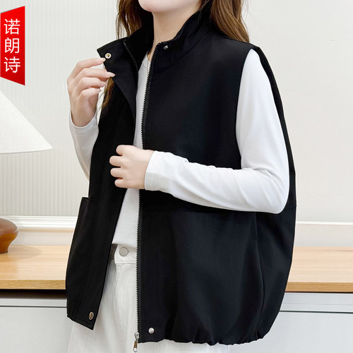 大码女装时尚黑色立领马甲坎肩女