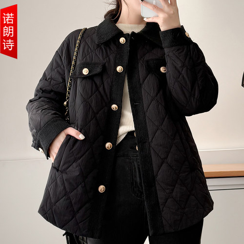 大码时尚小香风时尚翻领保暖棉服