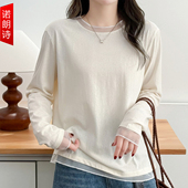 打底衫 内搭胖mm大码 女春季 蕾丝拼接长袖 新款 薄款 软糯遮肉显瘦小衫