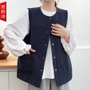 加肥加大码 夹棉马甲胖mm秋冬圆领宽松背心遮肚百搭200斤坎肩外套