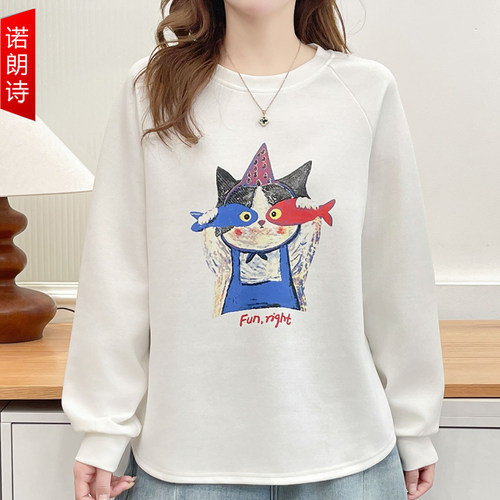 大码女装卡通印花卫衣韩系穿搭秋