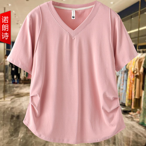 大码V领双收腰显瘦T恤