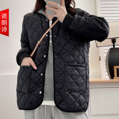 大码女装轻薄菱格棒球服棉服秋冬