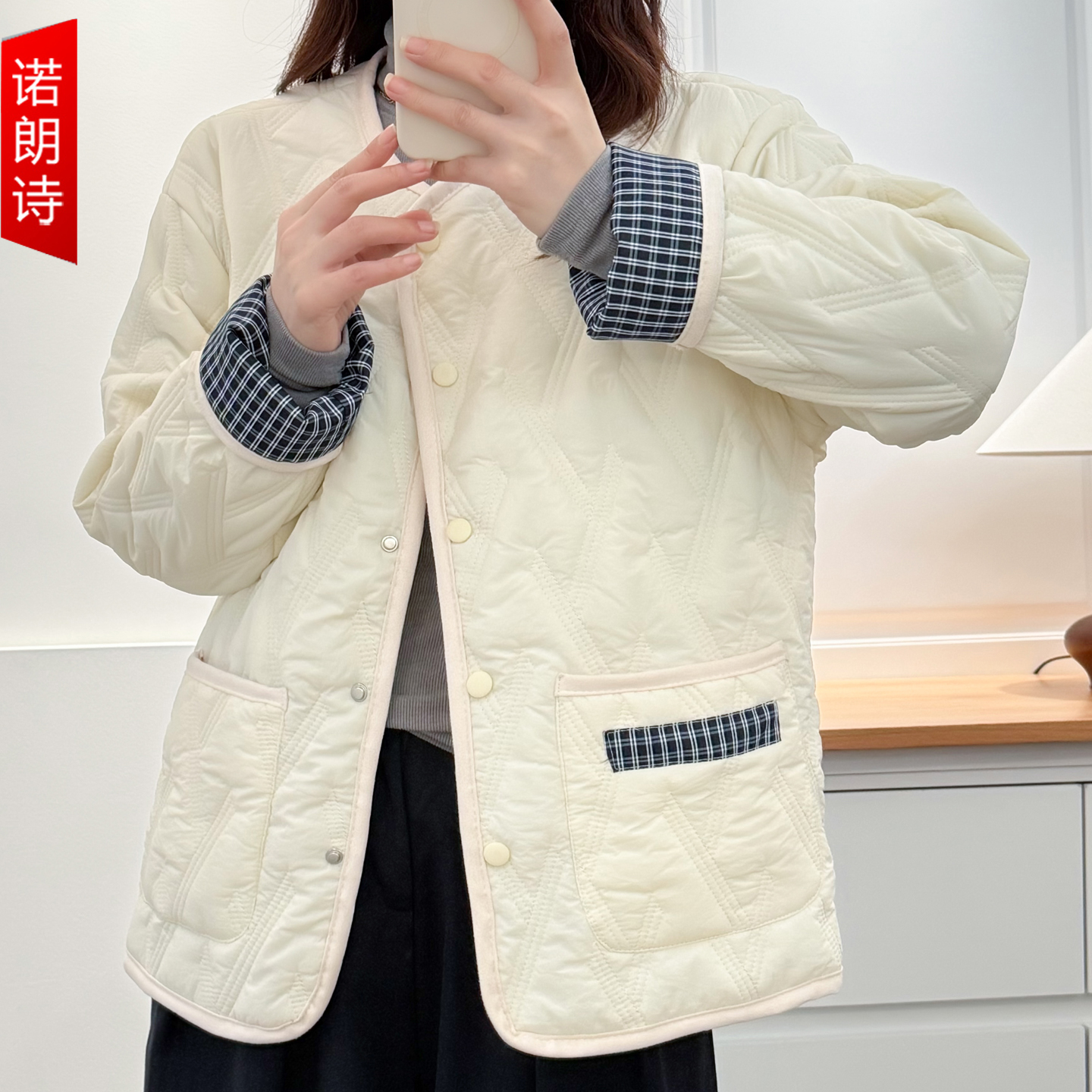 大码女装秋冬夹棉保暖小香风棉衣