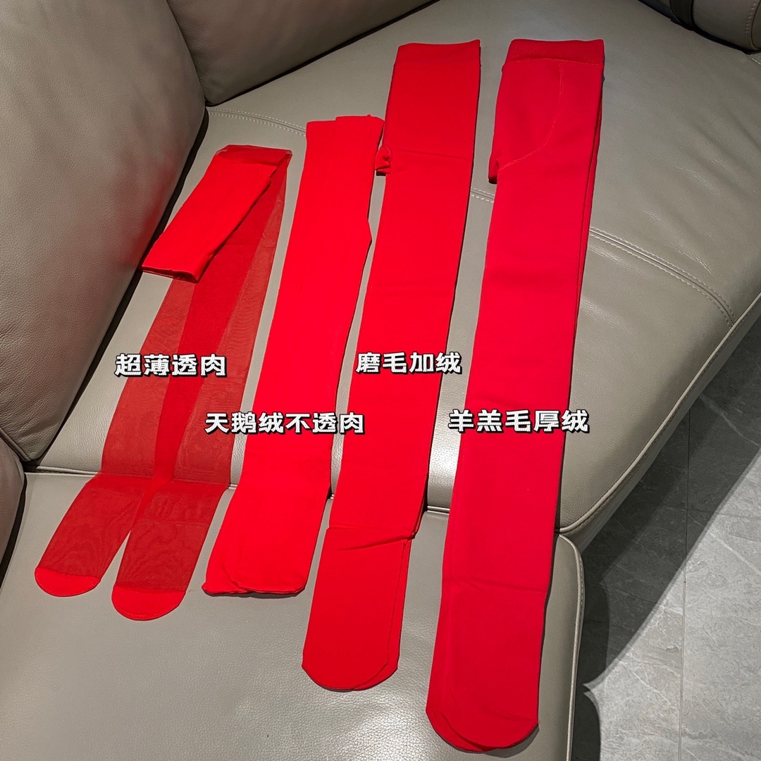 2024早春新款女袜大红色连裤袜本命年红色打底袜透肉丝袜欧货潮袜