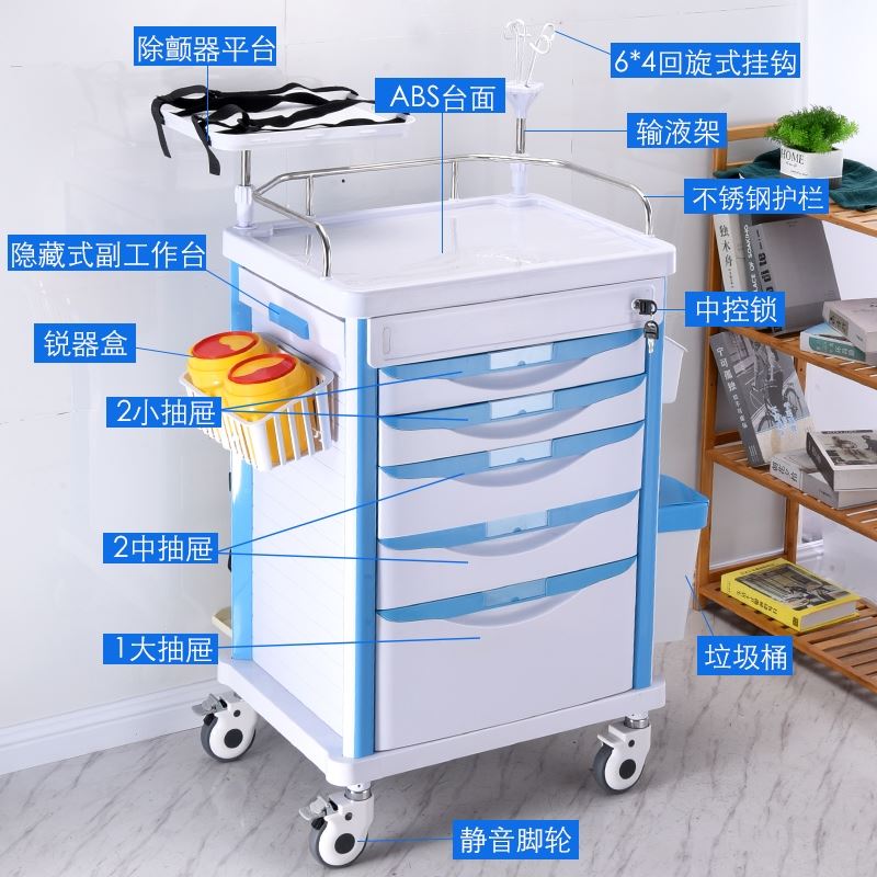 医用不锈钢抢救车abs小推车换药车送药车护理输液医院诊所急救车