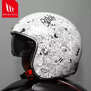 西班牙MT复古头盔摩托车3/4半盔机车男女四季通勤电动车安全帽夏