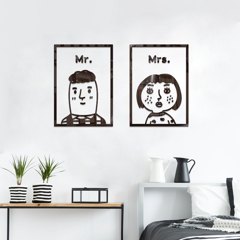 卡通情侣丑萌头像ins北欧风少女心立体亚克力客厅卧室自粘墙贴画