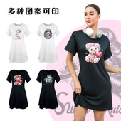 家居服927 印花T恤式 独立站女士多种图案可印睡裙短袖 宽松个性