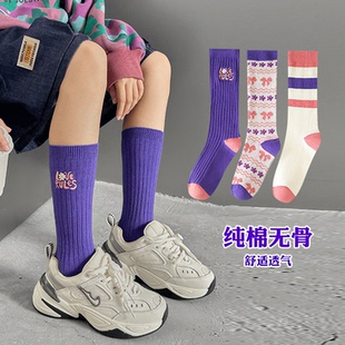 女童袜纯棉无骨棉童袜秋冬季儿童字母袜童中大童袜中筒女孩棉袜子