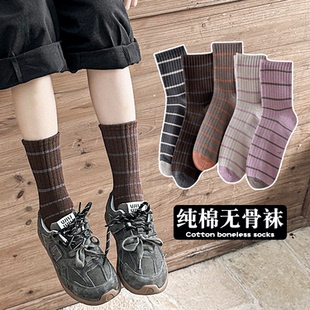 女童袜纯棉无骨童袜秋冬季儿童条纹中筒袜中大童女孩袜运动童袜子