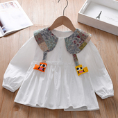 上衣宝宝长款 女童春秋衬衫 长袖 女孩韩版 衬衣碎花娃娃领潮 2026新款