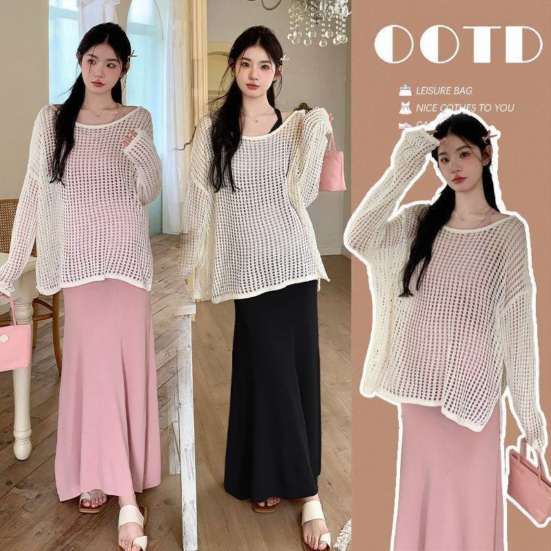 孕妇装春夏新款韩版宽松针织防晒衫+吊带裙慵懒风孕妇