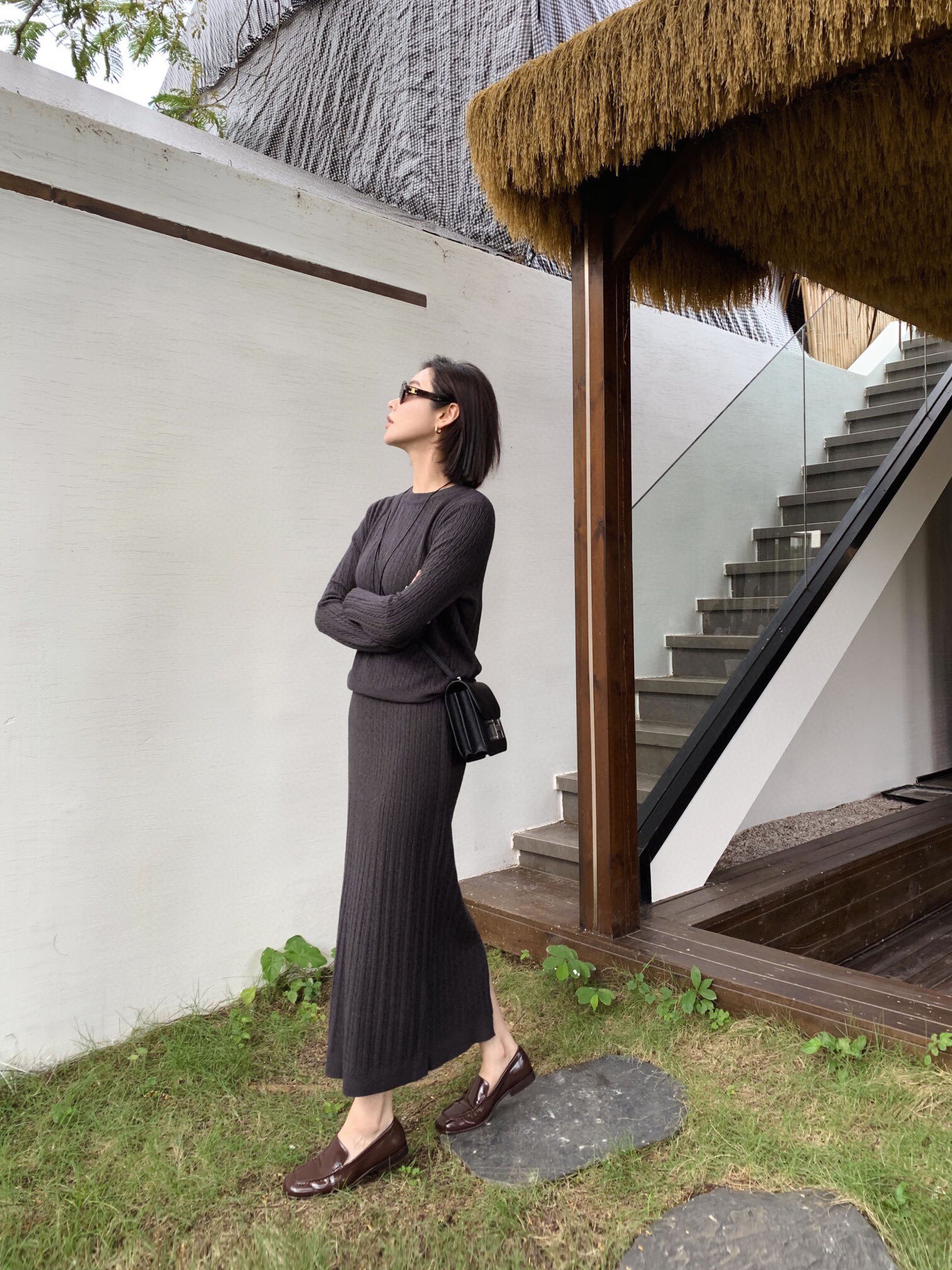 麻花针织开衫半身长裙女2026春秋新小香风羊毛气质软糯AK两件套装