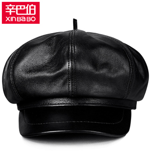 中老年秋冬帽子真皮男士老头画家帽爷爷八角帽女式报童帽韩贝雷帽