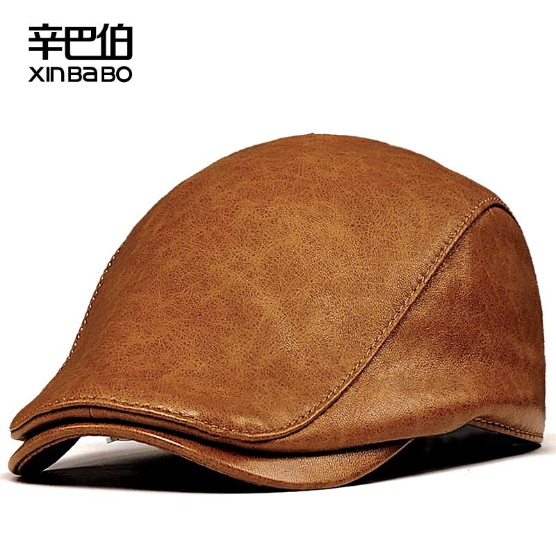 真羊皮男士单层百搭新款爸爸韩版潮遮阳前进帽户外秋冬帽子前进帽