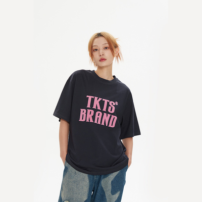 TKTS植绒字母印花短袖T恤情侣