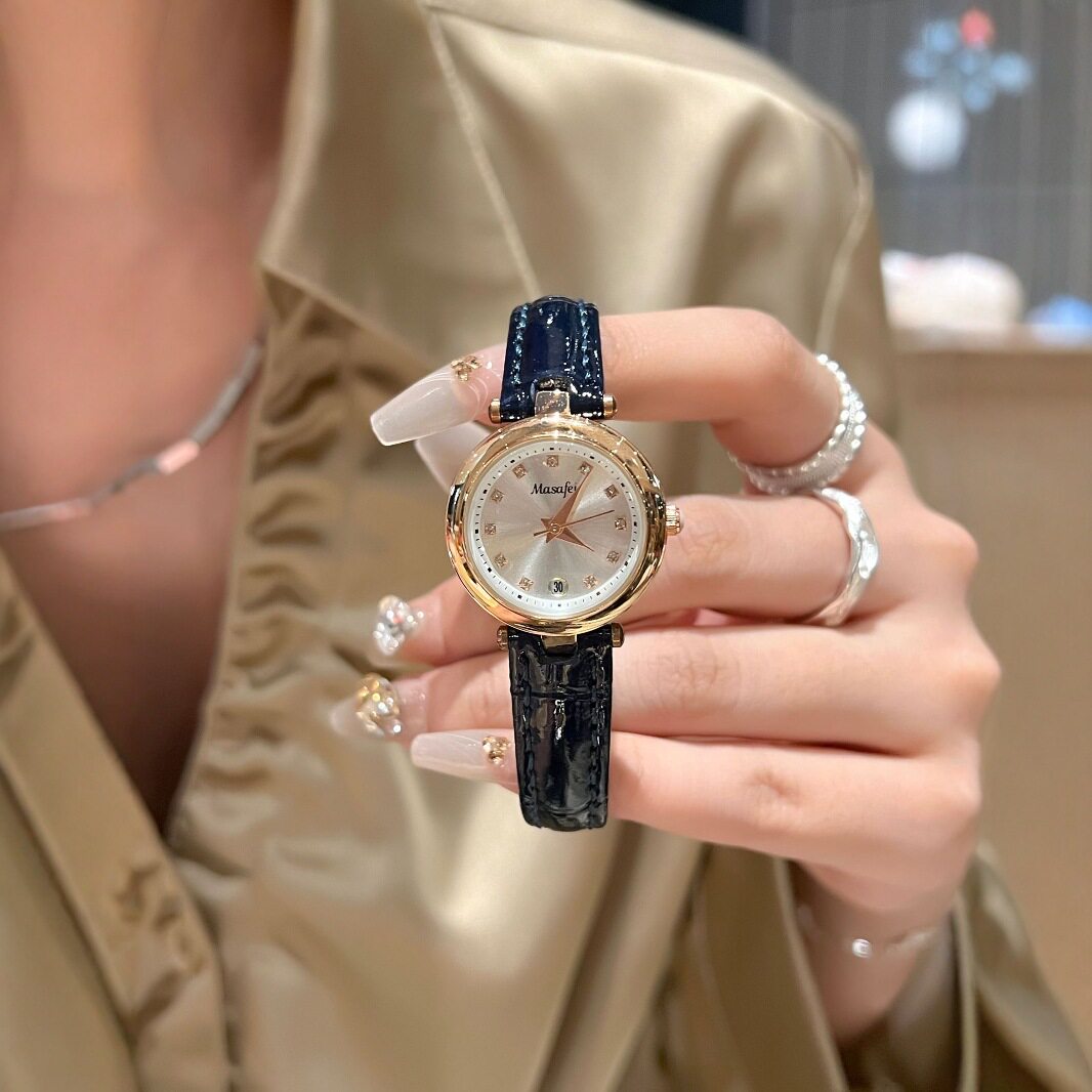 古古GUGU手表女小美人女士手表镶钻小表盘真皮气质防水超薄款女表