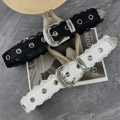 蕾丝皮带女装饰个性铆钉腰带配饰