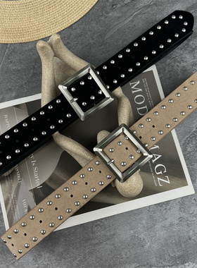 美式复古铆钉绒面皮带女装饰大衣牛仔裤时尚y2k辣妹腰带配饰百搭