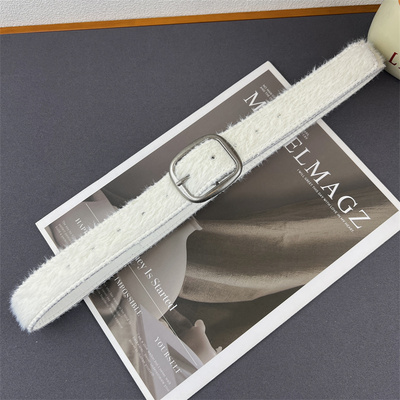 白色毛毛皮带女装饰腰带配饰百搭