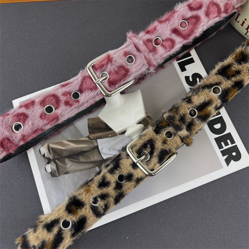 复古豹纹毛毛腰带女辣妹皮带配饰