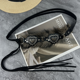 复古朋克毛毛皮带女配裙子装 子腰间配饰辣妹毛绒腰带配饰 饰毛衣裤