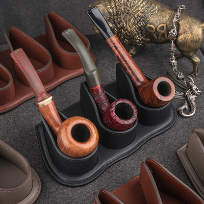 ONELEATHER三支装牛皮烟斗架
