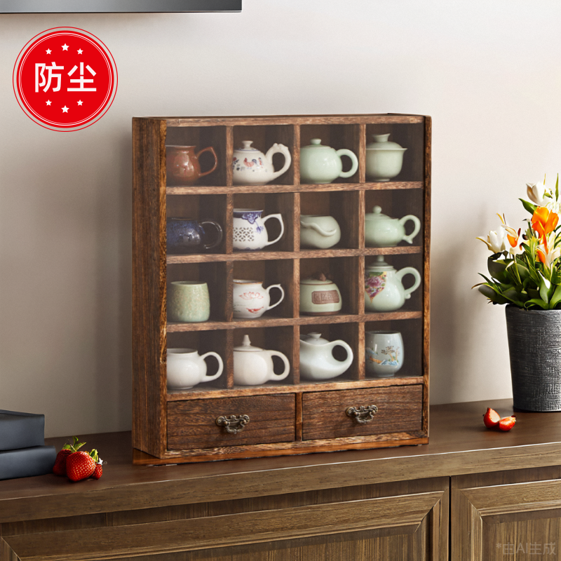 新疆西藏包邮防尘博古架桌面实木壁挂展示柜杯子茶杯架茶具多宝阁,住宅家具,多宝格/博古架,淘宝优惠券,粉丝福利购,淘宝优惠卷