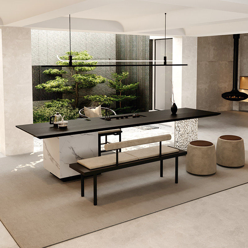 新疆西藏包邮现代简约岛台茶桌椅组合实木新中式嵌入式一体茶台黑,商业/办公家具,茶台/茶桌,淘宝优惠券,粉丝福利购,淘宝优惠卷