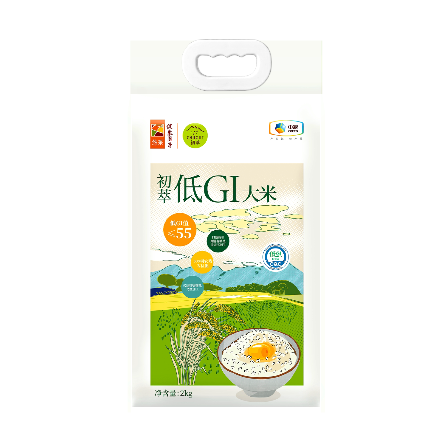 中粮低GI大米东北粳米2kg图片