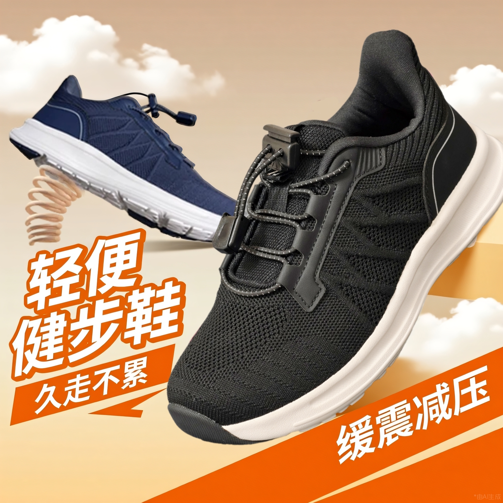 足力健老人鞋春秋款软底防滑四季鞋飞织网面妈妈鞋休闲运动鞋