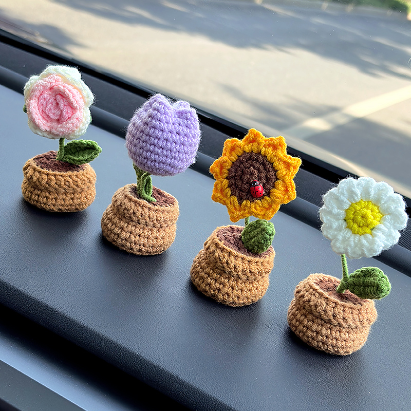 个性手工编织花朵汽车中控台装饰