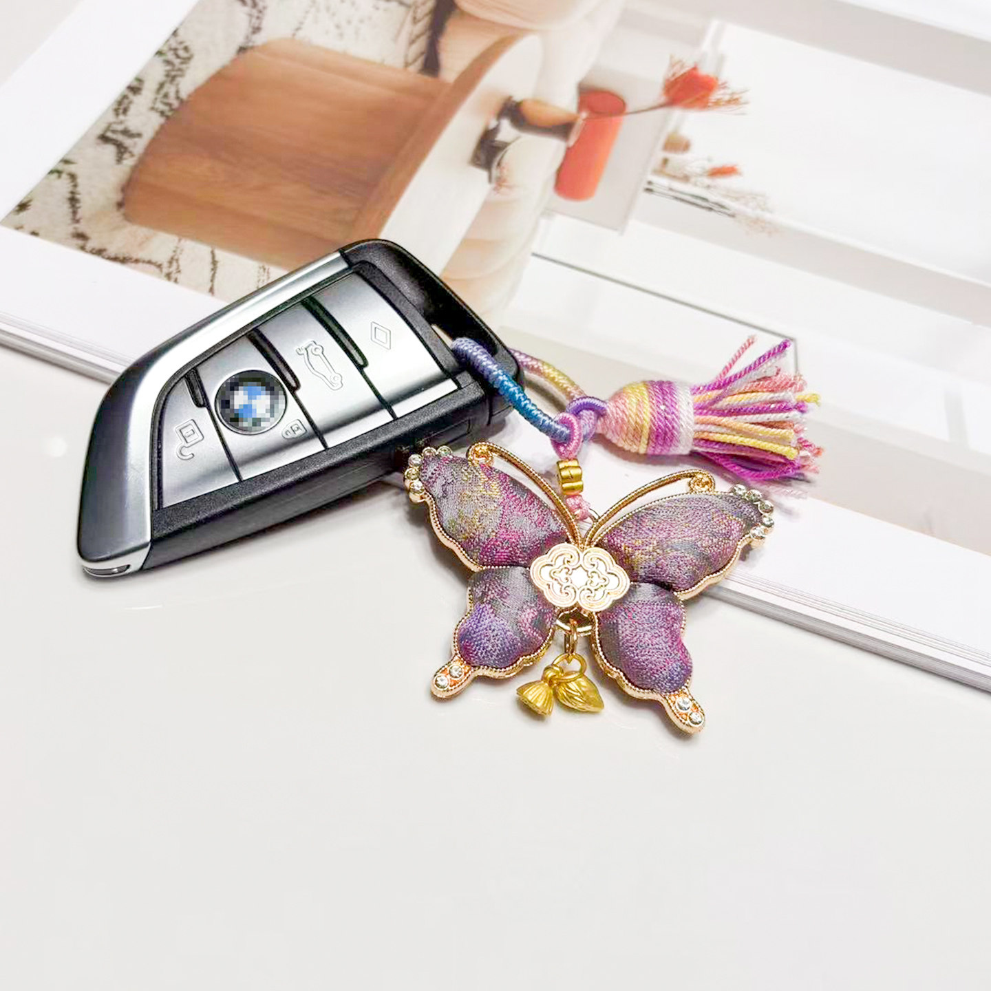 国风宋锦蝴蝶车钥匙扣挂件2026新款非遗双面刺绣流苏包挂饰钥匙链,汽车用品/电子/清洗/改装,车用钥匙扣,淘宝优惠券,粉丝福利购,淘宝优惠卷