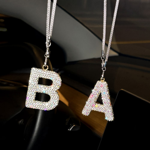 英文字母汽车挂件后视镜镶钻吊坠