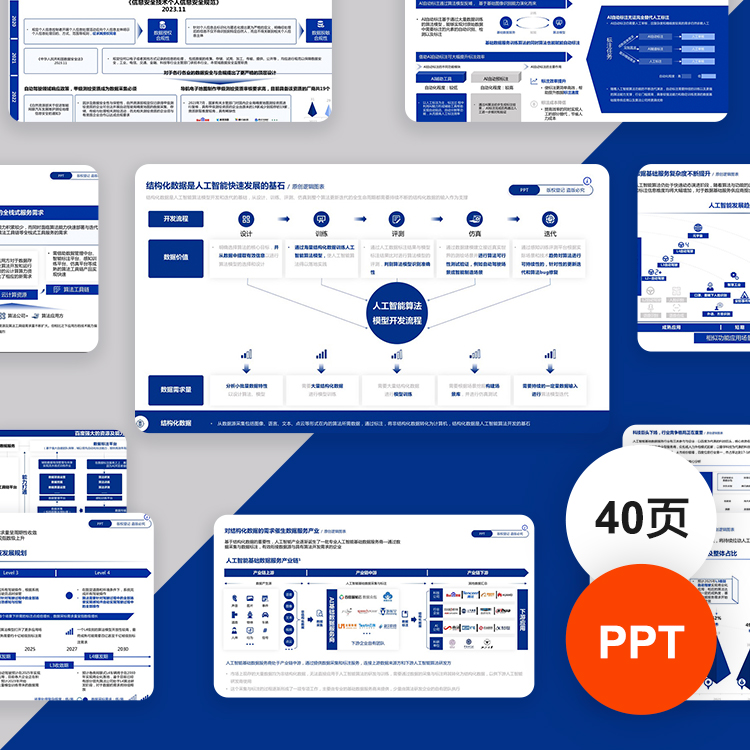 人工智能基础数据服务白皮书逻辑表格图互联网高级感蓝色PPT模板