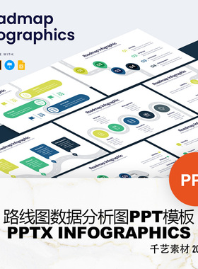 蓝绿色Roadmap路线图形公路旅程 ppt模板Keynote素材下载