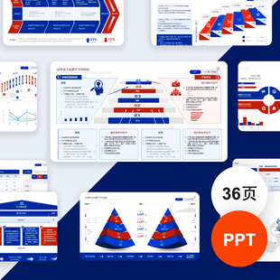 高级感蓝红色分析报告用户画像市场产品调研房型对比图PPT模板
