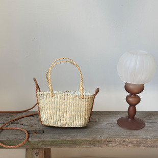 精细黄草编织包夏季度假草包手工编织单肩包复古皮质斜挎包包小包